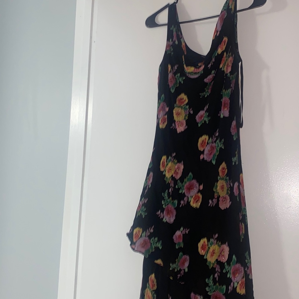 EVA BLUE BEADED FLORAL PATTERN MAXI DRESS
